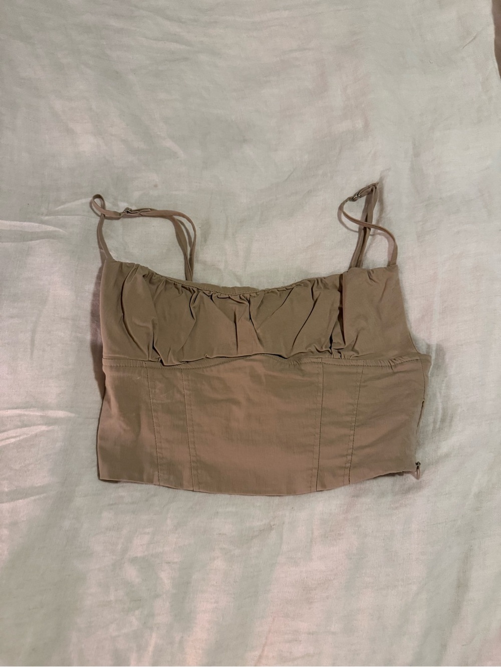 Zara Taupe Ruched Bust Cropped Cami Top